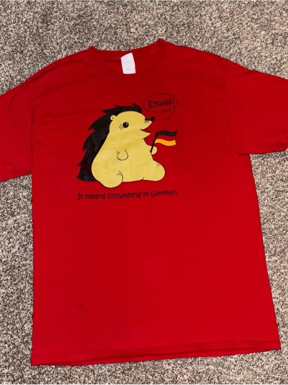 Red Graphic Tee with Funny German Meme